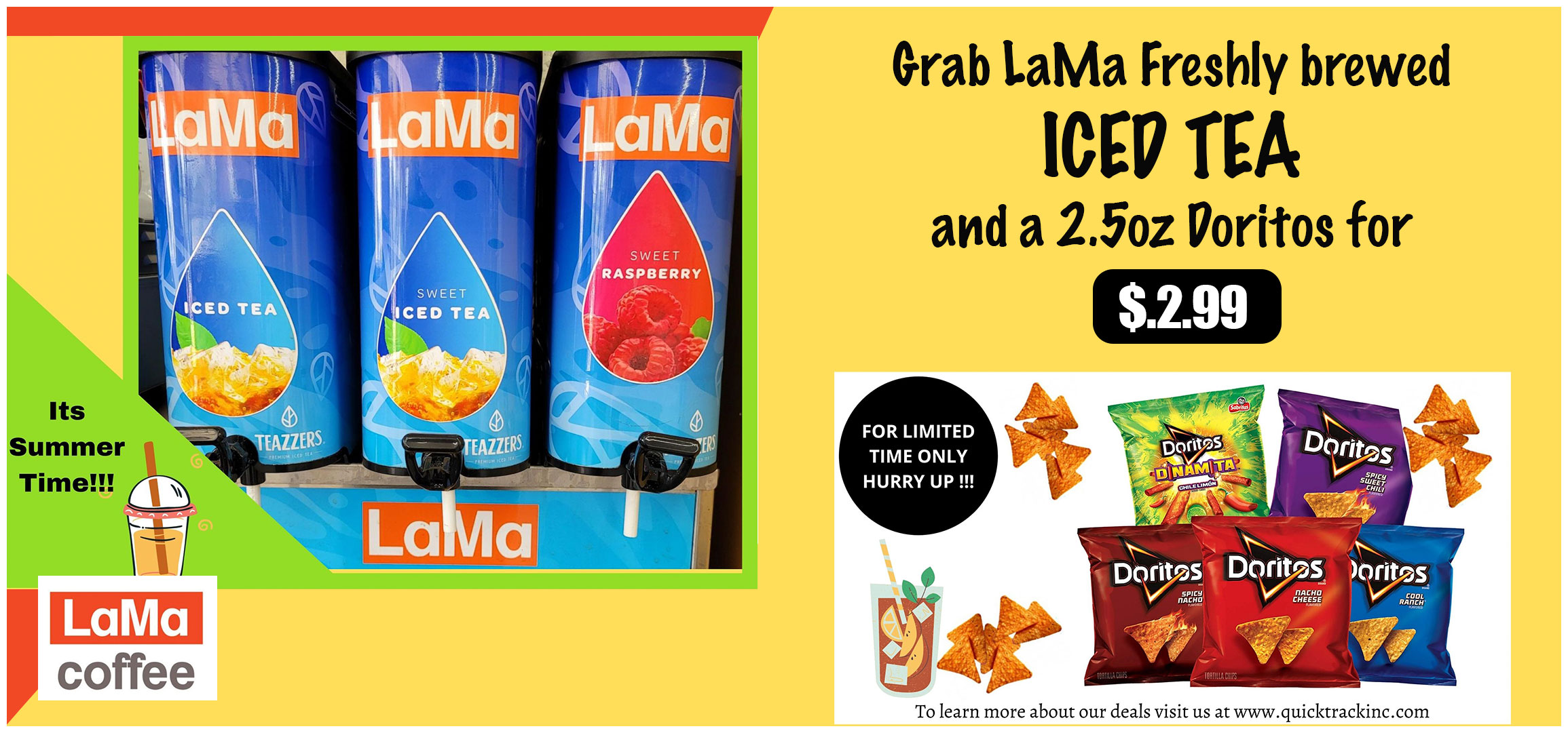 Freshly brewed Iced tea and 2.5oz doritos for just $2.99